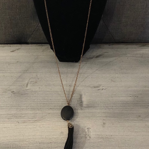 Boho Black Stone and Tassel Necklace - Picture 5 of 5